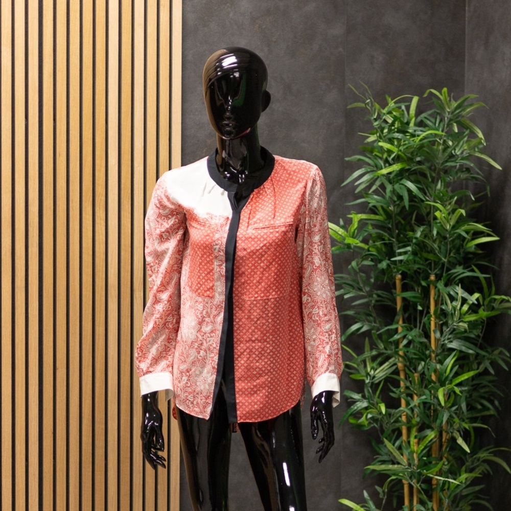 Rebecca Taylor Red Paisley Silk Button Down Blouse, Size 4